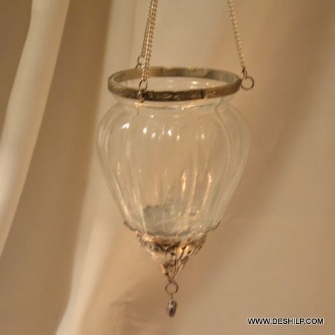 Glass Small T Light Hanging Candle Holder