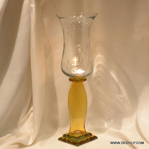 YELLOW PILLAR GLASS CANDLE HOLDER