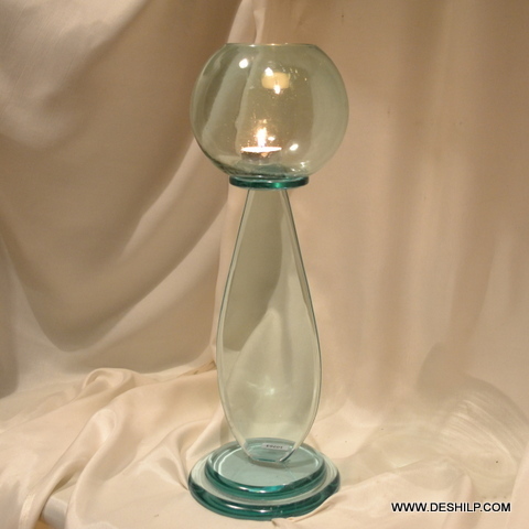 Glass Big Pillar Candle Holder With Light Purple Color