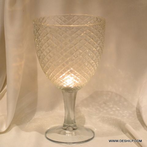 CLEAR GLASS  CUT PILLAR CANDLE