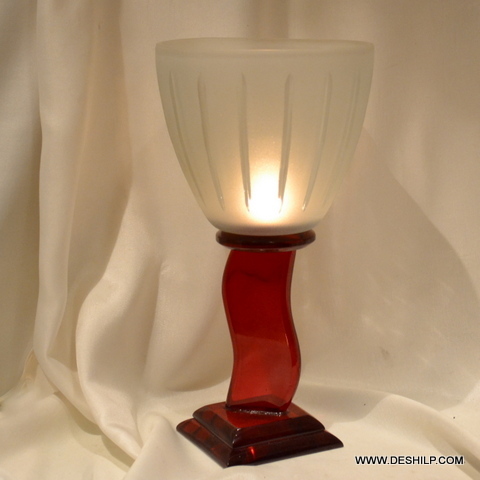 Tabletop FROSTED GLASS PILLAR CANDLE HOLDER