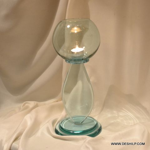 ANTIQUE GLASS PILLAR CANDLE HOLDER