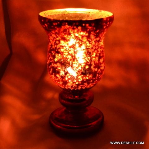 RED GLASS HURRICANE SHAPE CANDLE HOLDER