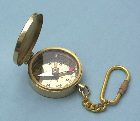Medium Polished Brass Pocket Compass Key Chain