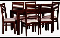 6 Seat Dining Table Set - Solid Wood, 57x34x30 Inches, Velvet Chairs, Contemporary Design | Handmade, No Assembly Required, Glossy Finish, Indoor Use