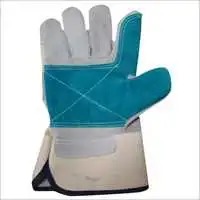 Leather Gloves - Split Leather with Cotton Drill Fabric, 15cm Rubberised Cuff, Customised Colors, Full Finger, Embroidered Pattern