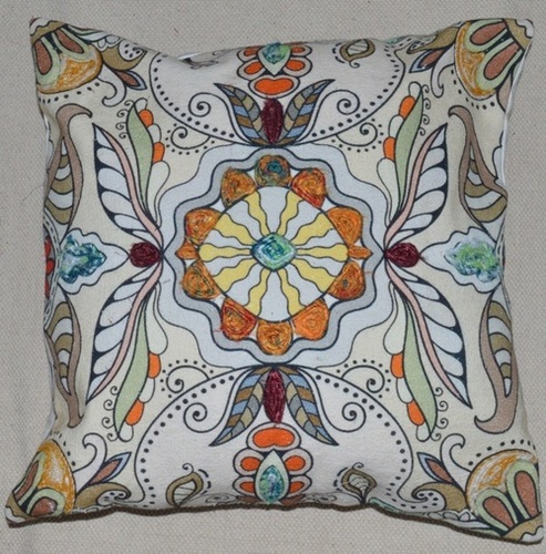 Canvas printed & embroidered cushion cover
