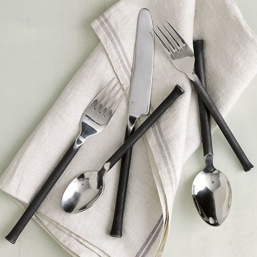Stainless Steel Hand Forged Flatware Serving Set - 5 Pieces , Unique Modern Design in Matte Black Finish