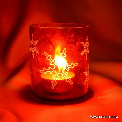 RED GLASS PRINTED CANDLE VOTIVE
