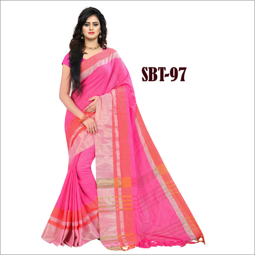 Women's Linen Saree With Jhalar