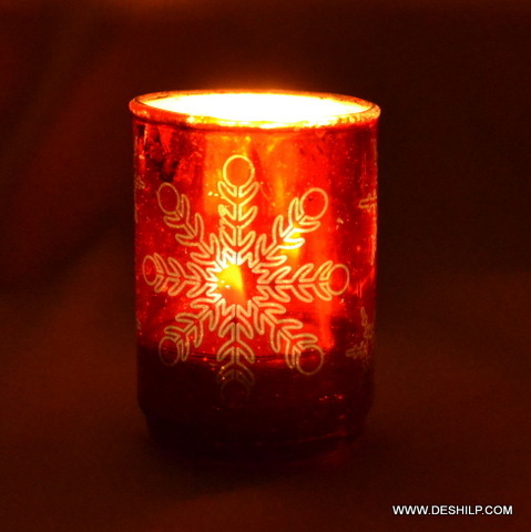 Designed Printed Glass T Light Candle Holder