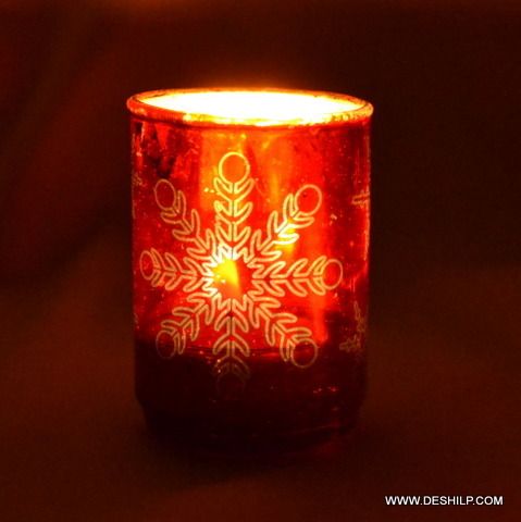 Printed Glass T Light Candle Holder