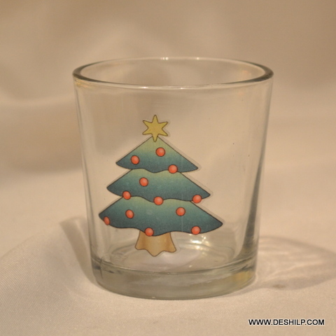 Clear Glass Printed Candle Holder for home decor