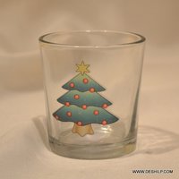 Clear Glass Printed Candle Holder