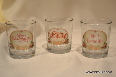 Clear Glass Printed Candle Holder for gifts