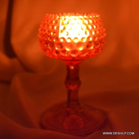 Antique Imitation Color Glass Pillar T Light Candle Votive