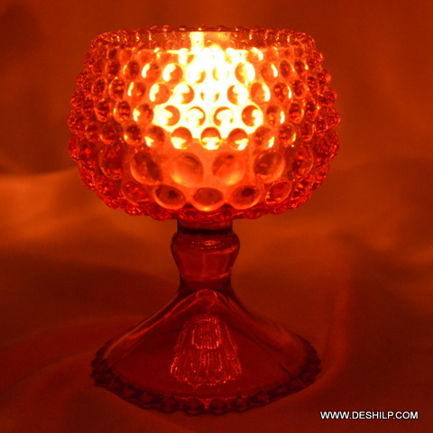Orange And Red Colored Glass T Light Candle - Style: Modern Arts