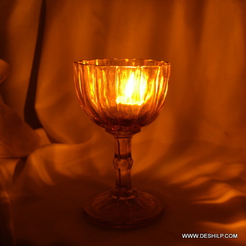 Antique Imitation Yellow Color Glass T- Light Candle Holder