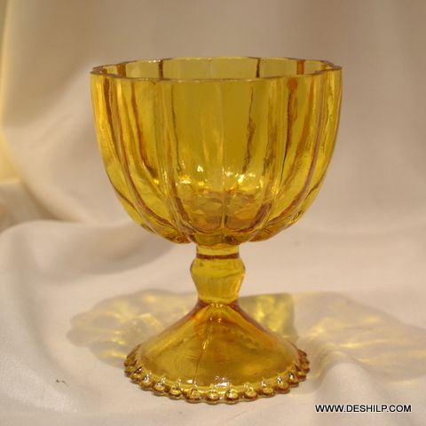YELLOW T LIGHT GLASS CANDLE HOLDER