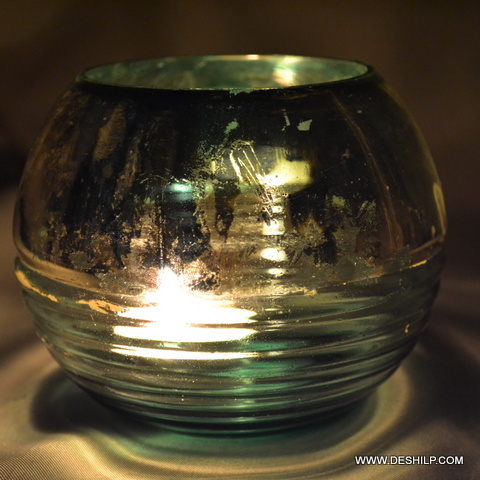 Cylindrical shaped SILVER GLASS T LIGHT CANDLE HOLDER