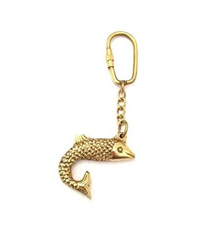 Golden Nautical Brass Fish Keychain