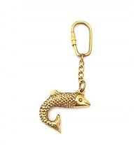 Nautical Brass Fish Keychain - Solid Heavy Brass, Golden Color , Eco-friendly Porthole Key Fob With Unscrewing Carabiner Clip