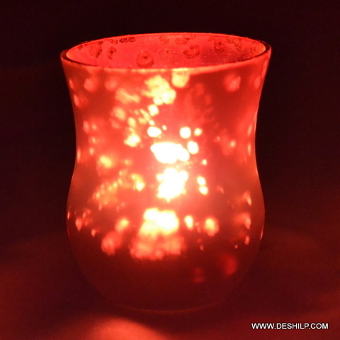 Red Glass Silver Finish Candle Holder