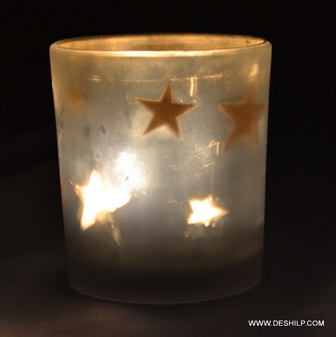 Star printed Frosted Glass Candle Holder