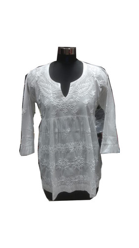 White Ladies Cotton Handmade Lucknowi Kurti