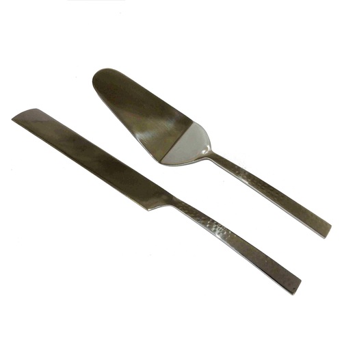 Natural Steel Hammered Sheet Flatware Cake Set