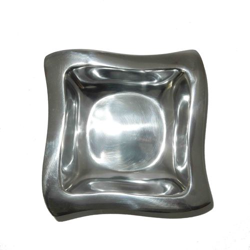 Cast Aluminium Fruit Bowl - 16.00 x 16.00 x 4.00 cm, Natural Aluminium with Glossy Polished Finish and Curved Design