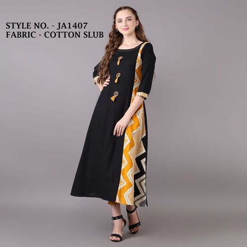 Black A-Line Cotton Kurti