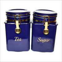 Blue Steel Tea And Sugar Container Set