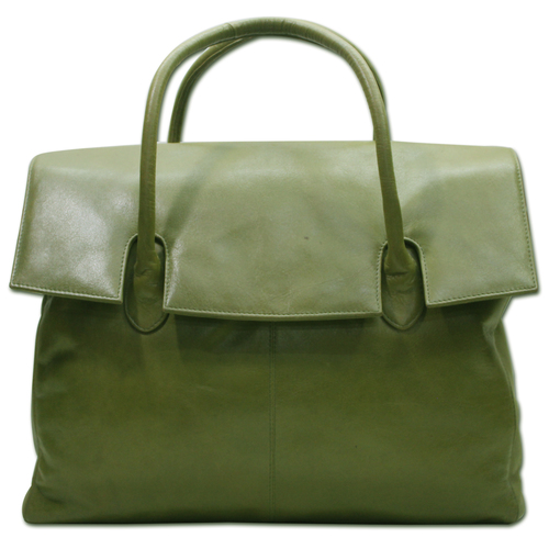 Olive Green Leather Laptop Office Travel Bag