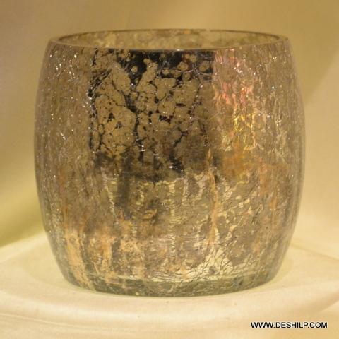 SILVER GLASS T LIGHT CANDLE HOLDER - Glass & Metal Material, Antique Imitation Style | Handmade, Ideal for Home Decoration & Gift Use