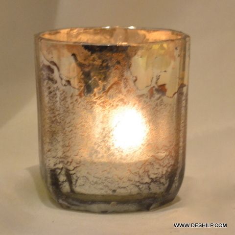 SILVER GLASS T LIGHT CANDLE HOLDER