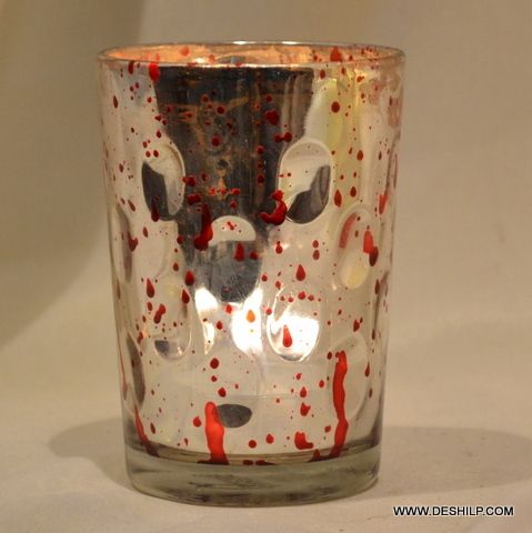 Silver Glass Red Spot Candle Holder