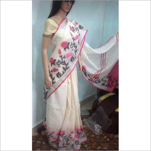 White And Golden Jacqurd Work Saree