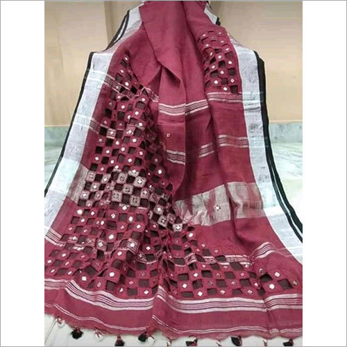 Printed Cutwork Linen Saree