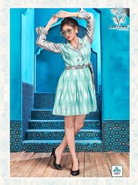 Designer Tunics - Cotton Handloom Ikkat, Sizes S(36)-xxl(44), Length 35 Inch, Mix Colour, Short Sleeves, Printed Pattern, Summer Season