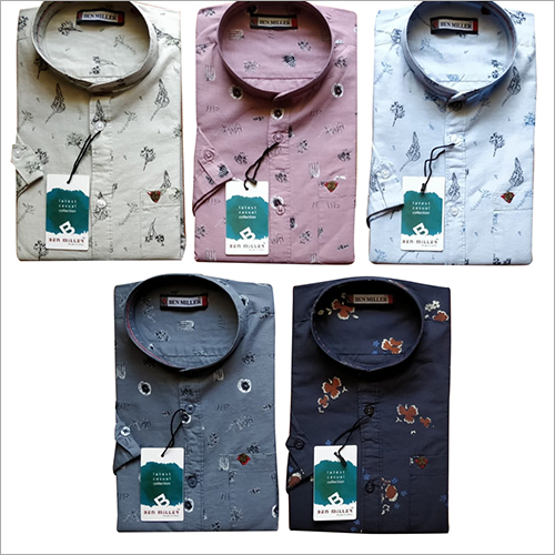 Navy Blue Mens Printed Casual Shirts