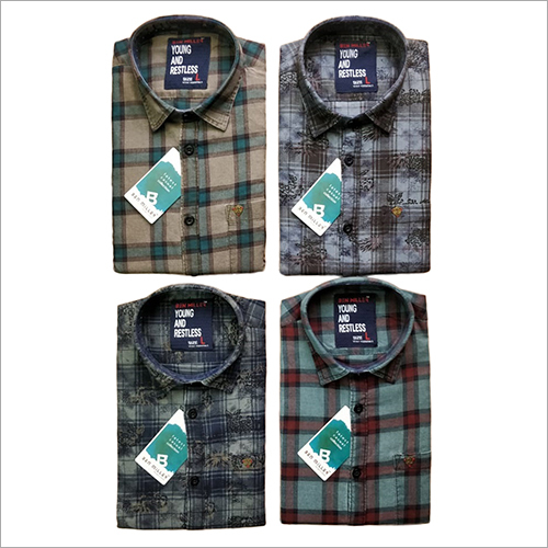 Grey And Washed Color Mens Check Casual Shirt