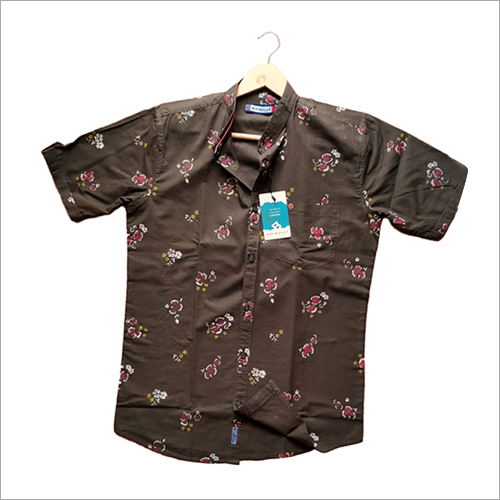 Brown Mens Half Sleeve Printed Casual Shirt