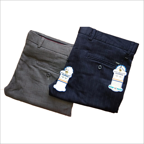 Grey And Blue Mens Formal Cotton Trouser