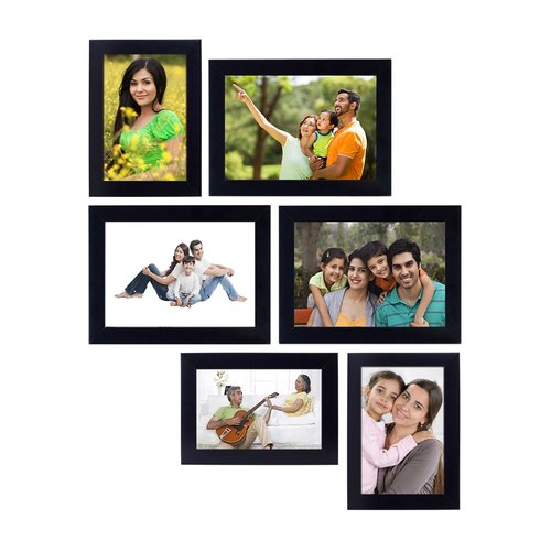 Personalised Wall Hanging Collage Photo Frames with Free Photo Print (Set of 6 pcs - Black) by shilpacharya handicrafts