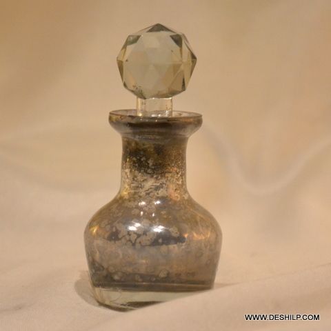 Antique Glass Silver Finish Perfume Bottle