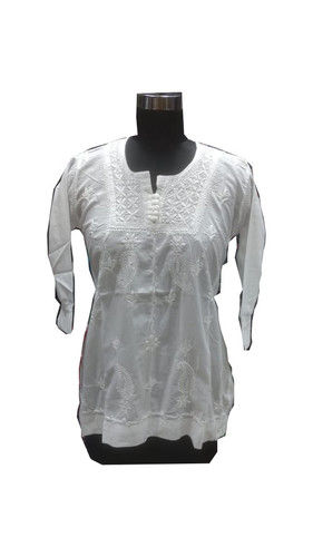 White Ladies Cotton Handmade Lucknowi Kurti