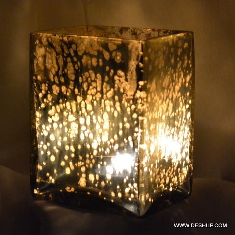 SILVER GLASS T LIGHT CANDLE HOLDER