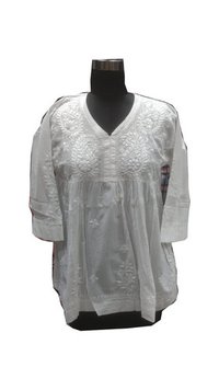 White Ladies Cotton Handmade Lucknowi Kurti