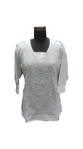 White Ladies Cotton Handmade Lucknowi Kurti